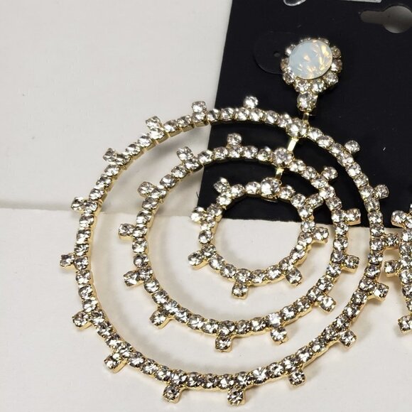 Gold-tone Multiple Hoops Sparkling Crystal Bling Drop Dangle Earrings - Women - Picture 5 of 8